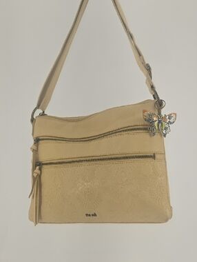 The Sak Beige Crossbody Bag Vintag Avon Butterfly Charm